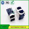 RJ45双口2x1内置百兆变压器网络插座，带灯带弹片连接器